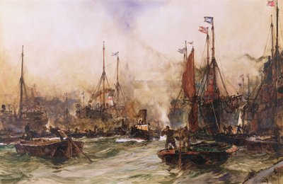 The Thames at Tower Bridge by Charles Edward Dixon